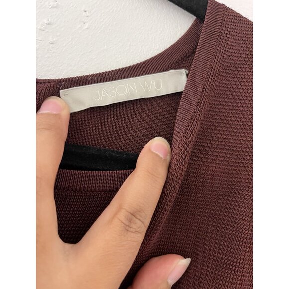 Women's Jason Wu Burgundy Short Sleeve Fit Flared Knit Dress size large Dark Aca - Picture 4 of 7